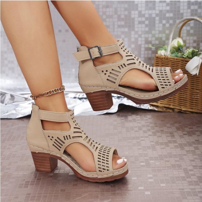 Women's Shoes 2025 Fashion Set Heel Women's Sandals New Belt Buckle Office and Career Summer Large Size Slope Heel Sandals