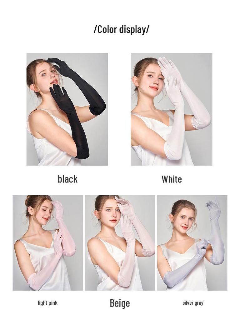 Yu Yue Mulberry Silk Sun Protection Arm Sleeves for Women - Long, Solid Color Driving Gloves
