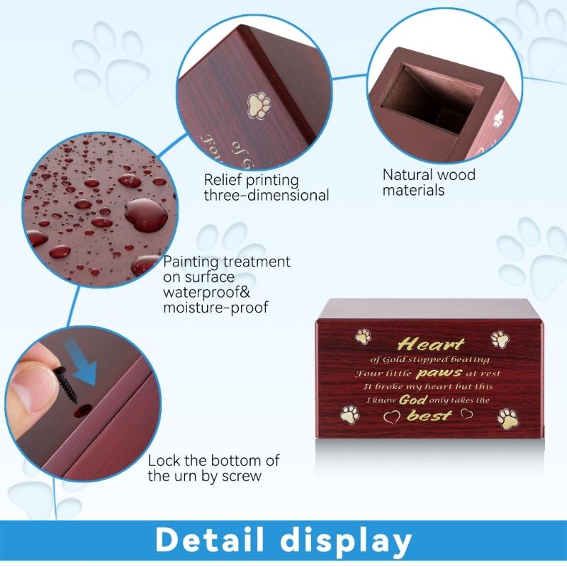 Cat Ashes Box Pet Funeral Cremation Box with Carved Word Wooden Urns Box Keepsakes Funeral Casket Pet Dog Memorial Gift