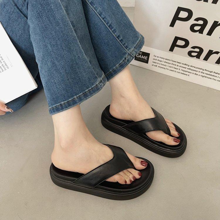 2025 New Women's Sandals Summer Casual Solid Color Flip-flops Platform Soles Holiday Pimps Beach Shoes