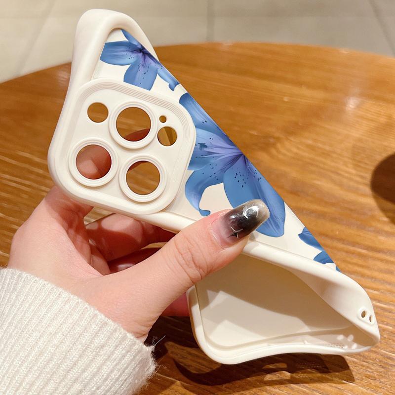 Blue Lily Pattern TPU Phone Case For iPhone 17 16e 15 16 Pro Max 14 16 Plus For iPhone Air 13 12 Pro Max 11 Soft Silicone Cover