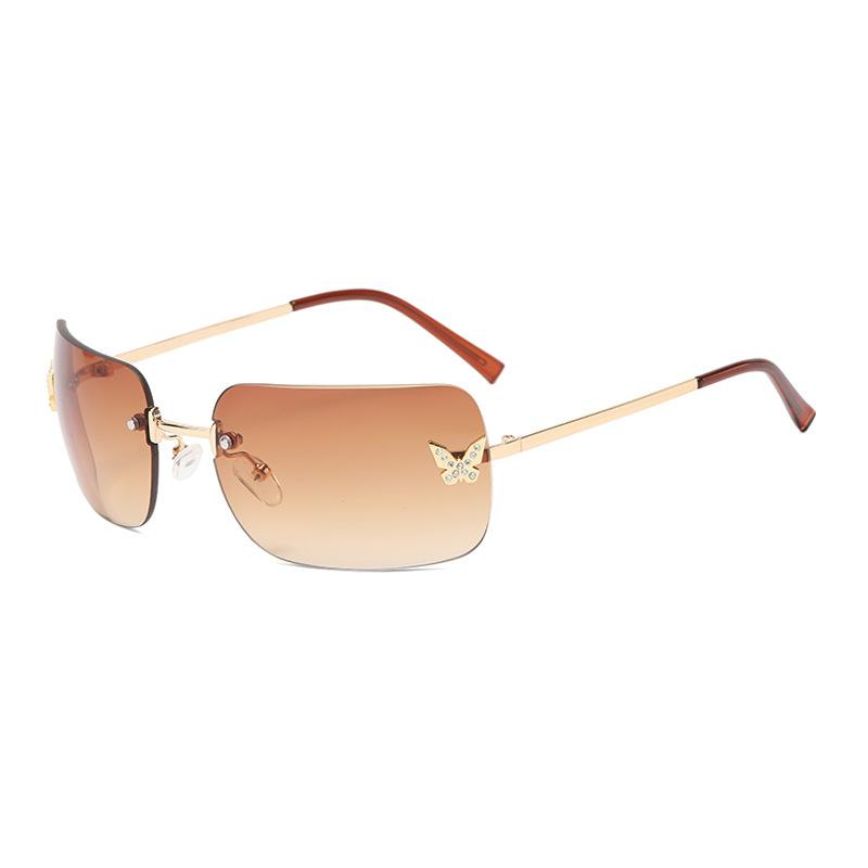New Women Vintage Sunglasses Frameless Diamond Gradient Sun Glasses Fashion Luxury Butterfly Ocean Lenses UV400 Shades Goggles