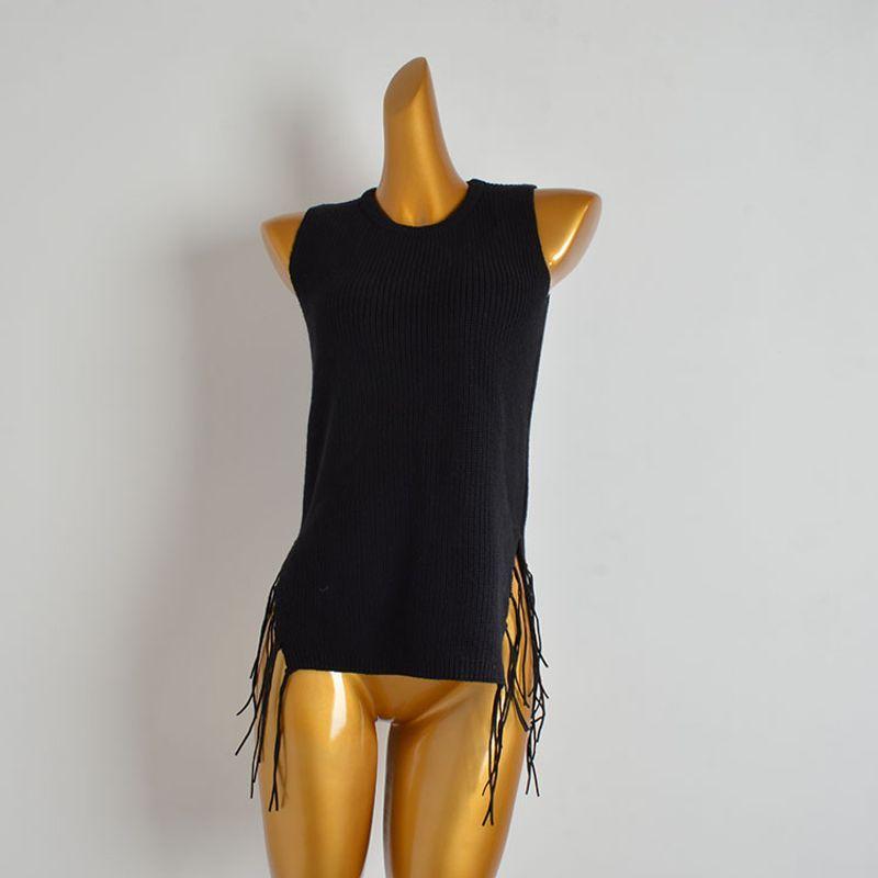 Foreign Trade Original Order Fall and Winter Drawstring Bag Sleeveless Knit Vest Vest Women's Chic Silm Slim Looking Sexy Outer Tops