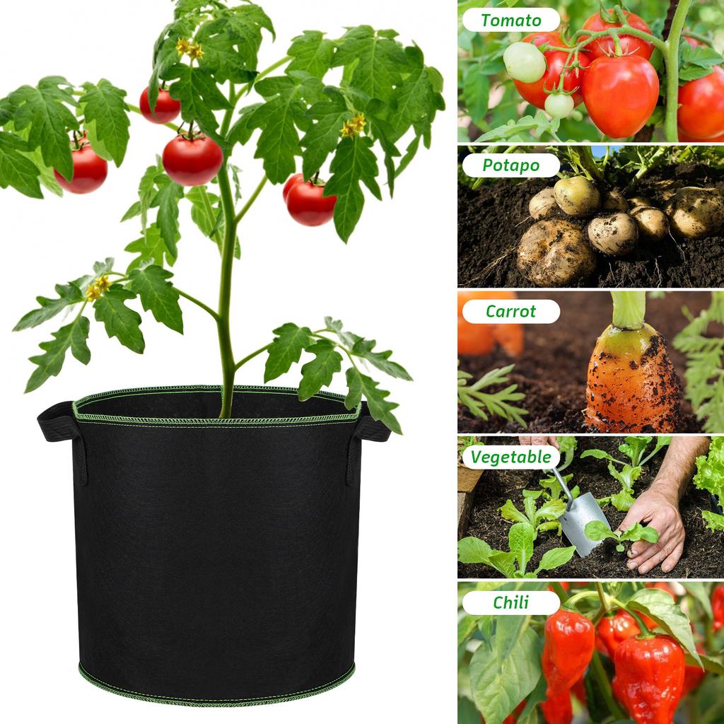 5 Pcs Plant Grow Bags Non-Woven Fabric Durable Drainage Aeration Pouch For Vegetable Flower Garden Nursery Growing Kits
