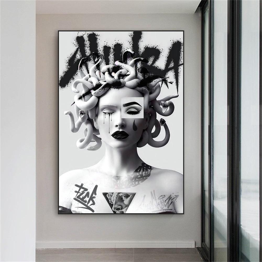 Graffiti Pop Street Coloré Méduse Affiche Sculpture Nordique Bansky Art Impression Grèce Déesse Statue Peinture sur Toile Décoration Intérieure