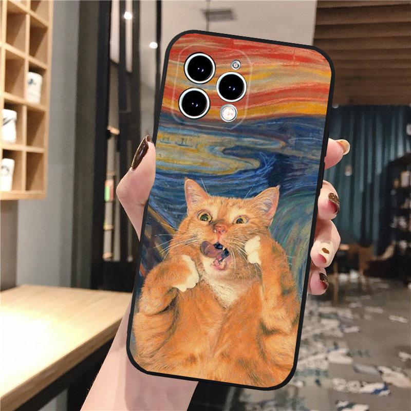 Phone Case Carcasa Funda For iPhone 17 Pro Max 17 Air 16 15 14 13 Pro Max 15 16 Pro 15Plus Art Black Cat Wave Van Gogh