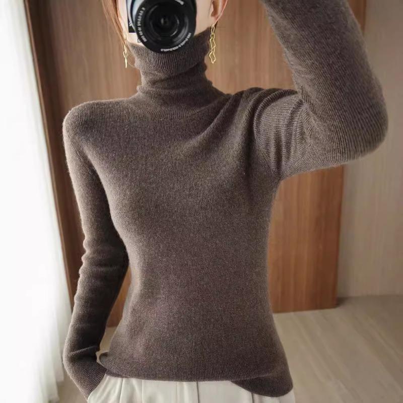 Autumn Semi High Neck Long Sleeve Knitted Sweater Women Winter Fashion Slim Fit Pullover Base Sweaters Ladies Warm Elegant Casual Woman Jumpers 25062