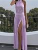 European and American women's clothing new sexy split-end slim-fitting halter neck dress fashion suspender dress long dress