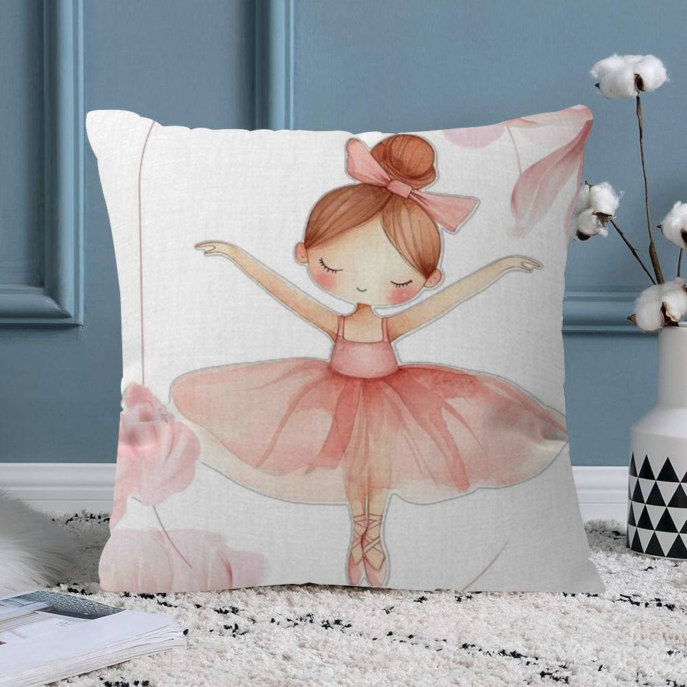 Pink Ballerina Girl Butterfly Pillow Gift Home Office Decoration Bedroom Sofa Car Cushion Cover Case X