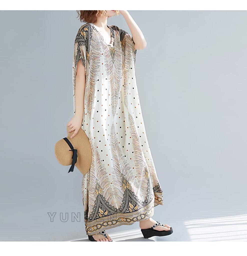 YUNHEN Maxi Short Plus Oversized Summer Loungewear as shown in the Women's Dress, Sleeve, Oversized, Bohemian, Size, Silhouette, (Free Size, picture)