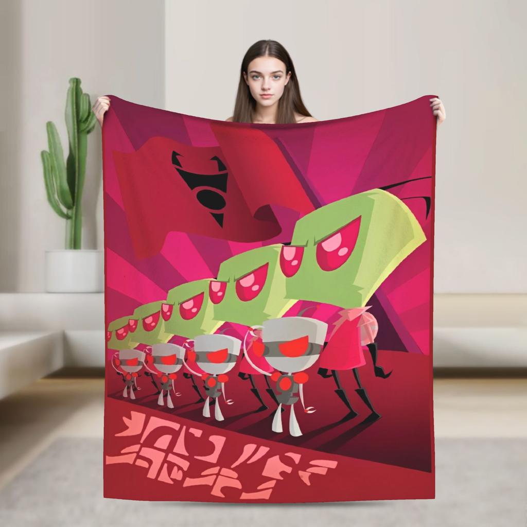 Warm Soft BlanketKids Travel Invaders Zims Gir Throw Blanket Flannel Bedspread For Couch Chair Sofa Bed Print Sofa Bed Cover