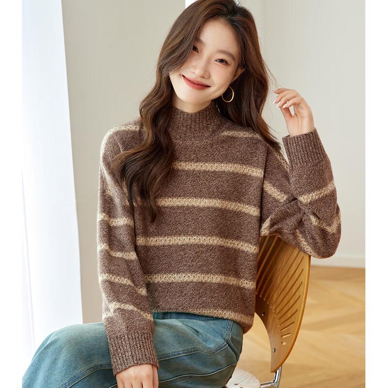 Srcr Women's 100% Wool Thickened Semi-High Collar Knit Sweater