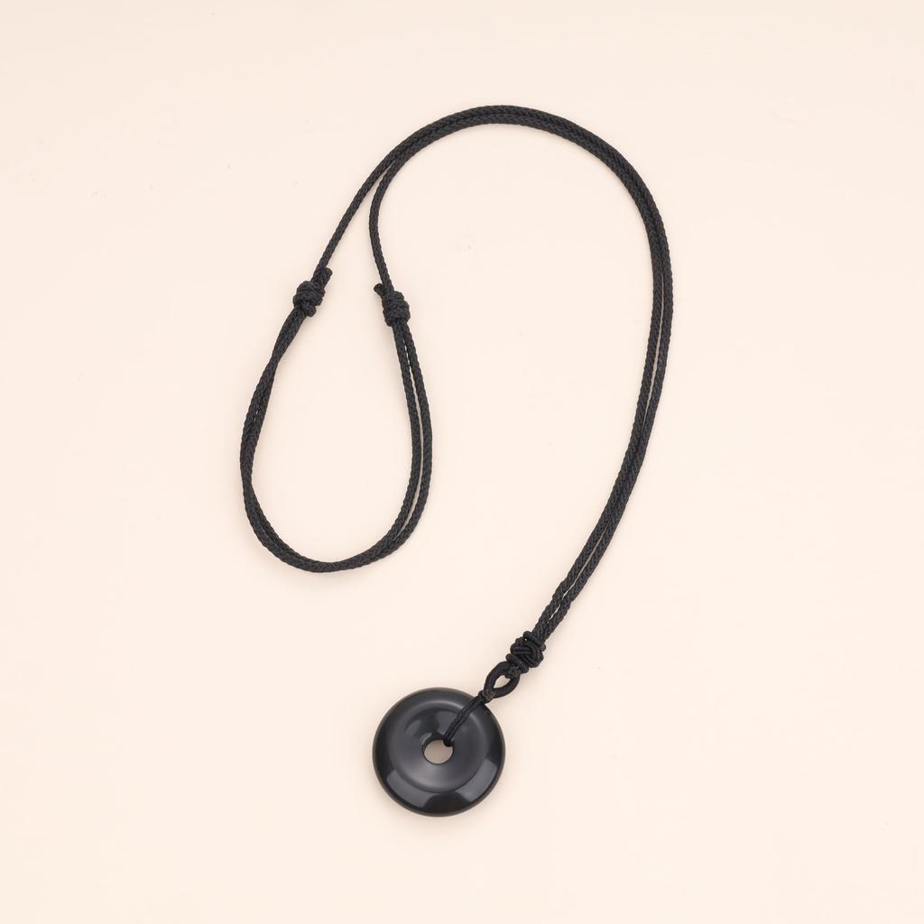 Obsidian Pea Disc Amulet Power Stone Necklace [Koai] (Unisex)