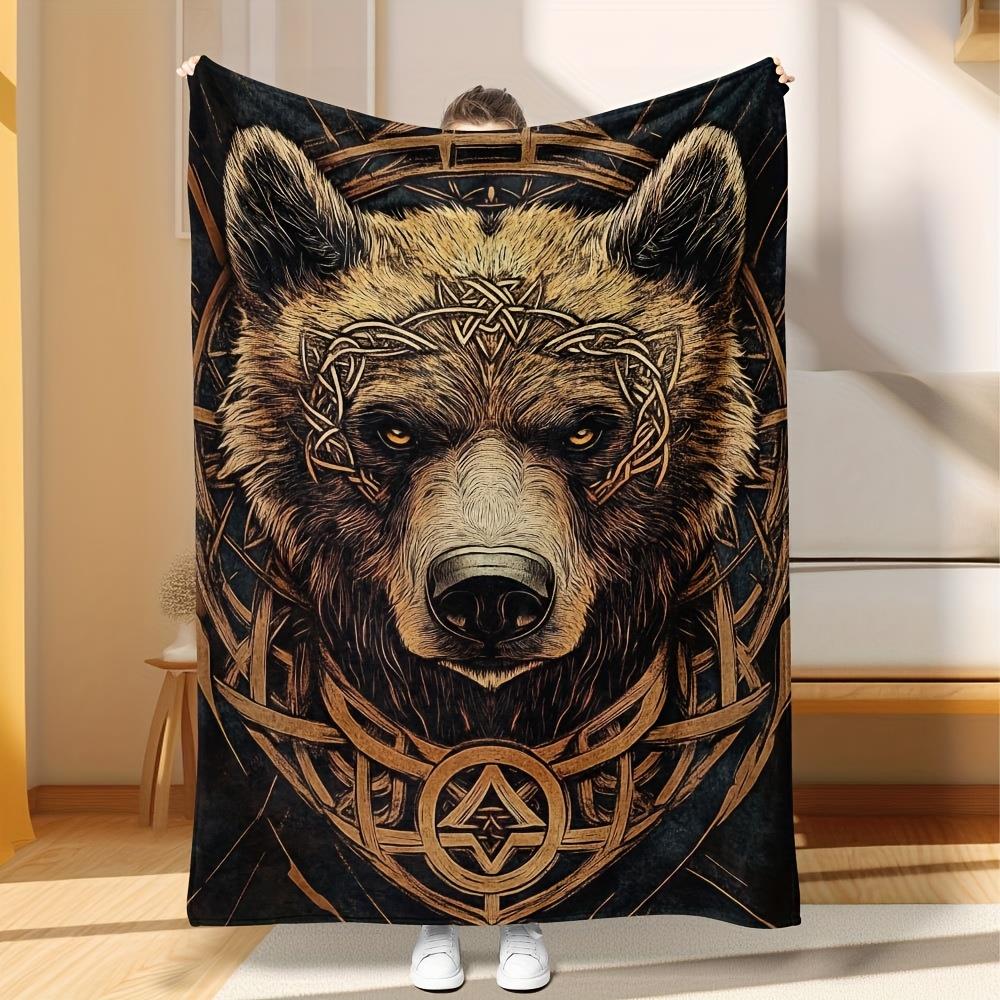 

Bear-pattern flannel throw blanket, all-season durable polyester fiber mattress, suitable for sofas, beds, and camping 75x90cm