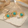 Xia Ling Retro Blue Cat's Eye Sun Stud Earrings & Open Ring, 18K Gold-Plated Stainless Steel, Non-Fading Jewelry