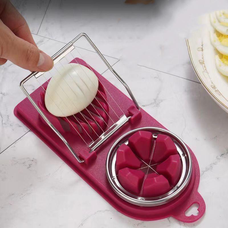 Multifunctional PP Base Egg Cutter 2 In 1 Stainless Steel Wire Pull Egg Cutter for Hanging High-quality Kitchen Accessory Tools