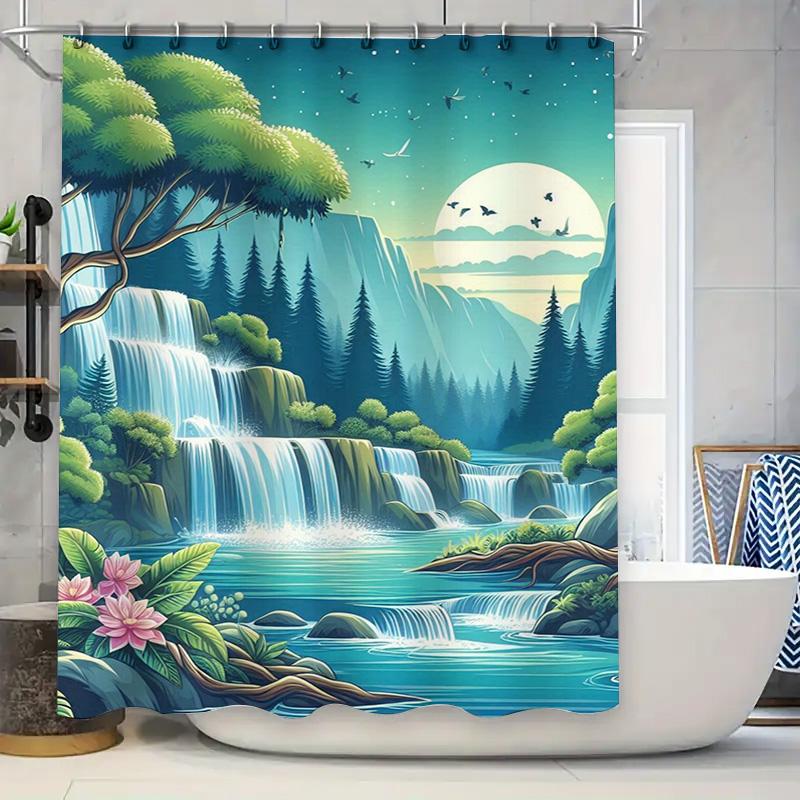 

Nature S Serenity Shower Curtain Green Mountain Waterfall Design Bath Decor For Home Or Gift Made From Eco-Friendly Materials Vi W60H190(CM)-1 Pcs