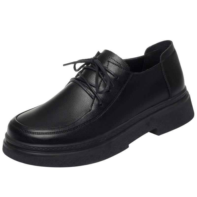 Lace-up leather shoes for women's spring and autumn, women's shoes with soft leather and soft soles, casual and comfortable flat-soled single shoes