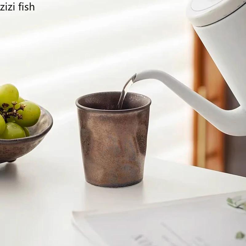 Vintage Rusty Glazed Ceramic Cup Creative Pinch By Hand No Handle Coffee Cup Milk Cups Beverage Cups Water Cups Home Tea Cup