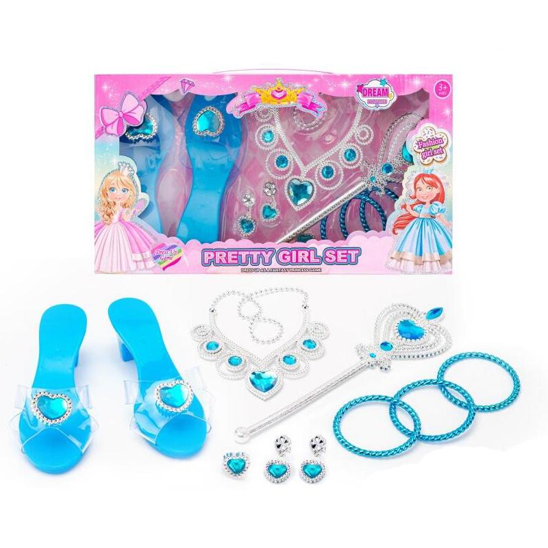 

Girls Jewelry Toy Sets Set Crystal Shoes Necklace Crown Earrings Bracelet Play Makeup Dress Up Princess Toy Sets For Kids Role Play