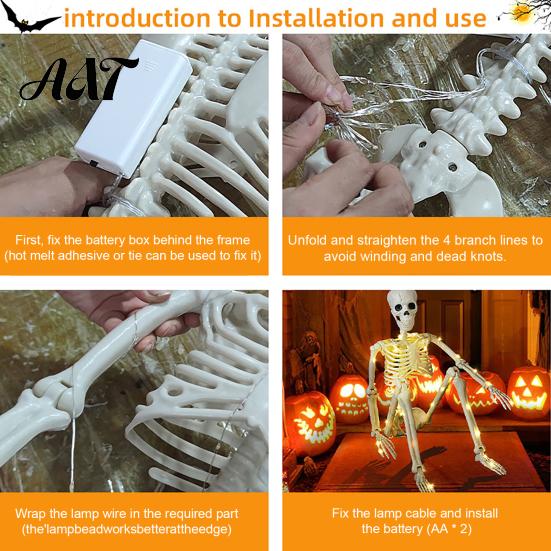 Halloween Decorations Outdoor 36 Inches LED Light Up Skeleton, 3FT Life Size Full Body Indoor Party Decor Posable Plastic Human Bones with Movable