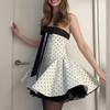 Spring new models, European and American women's clothing, fashionable and elegant socialite style polka dot splicing dress