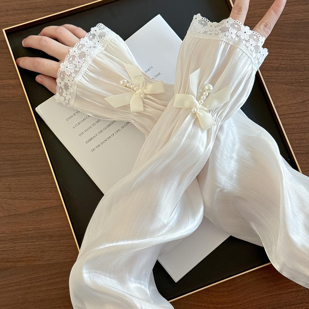 1pair Lace Splicing Pearl Sleeves Women s Summer Cool Ice Sleeves Accessories Fashionable and Elegant Outdoor Vacation Arm Cover бежевый