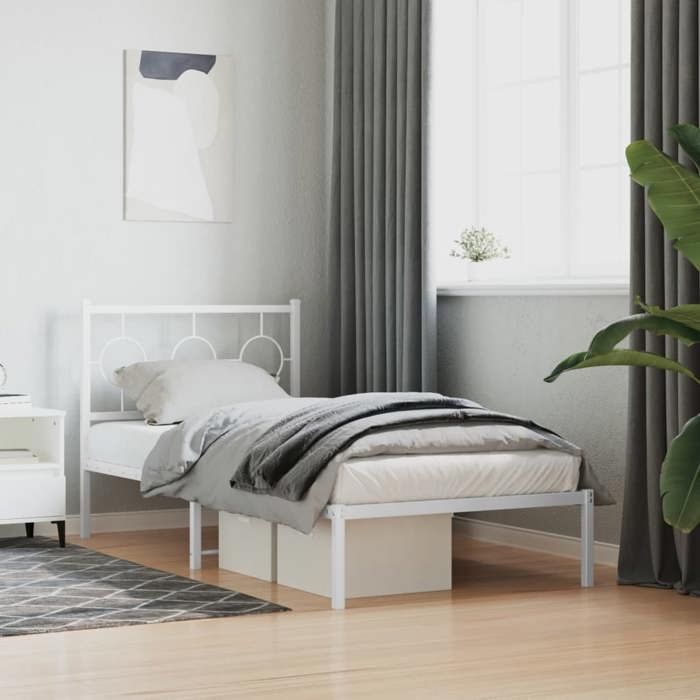 VidaXL Cadre de Lit Métal avec Tête de Lit, Lit Simple avec Sommier à Lattes, Lit Adulte avec Pied, Meuble de Chambre, 376268