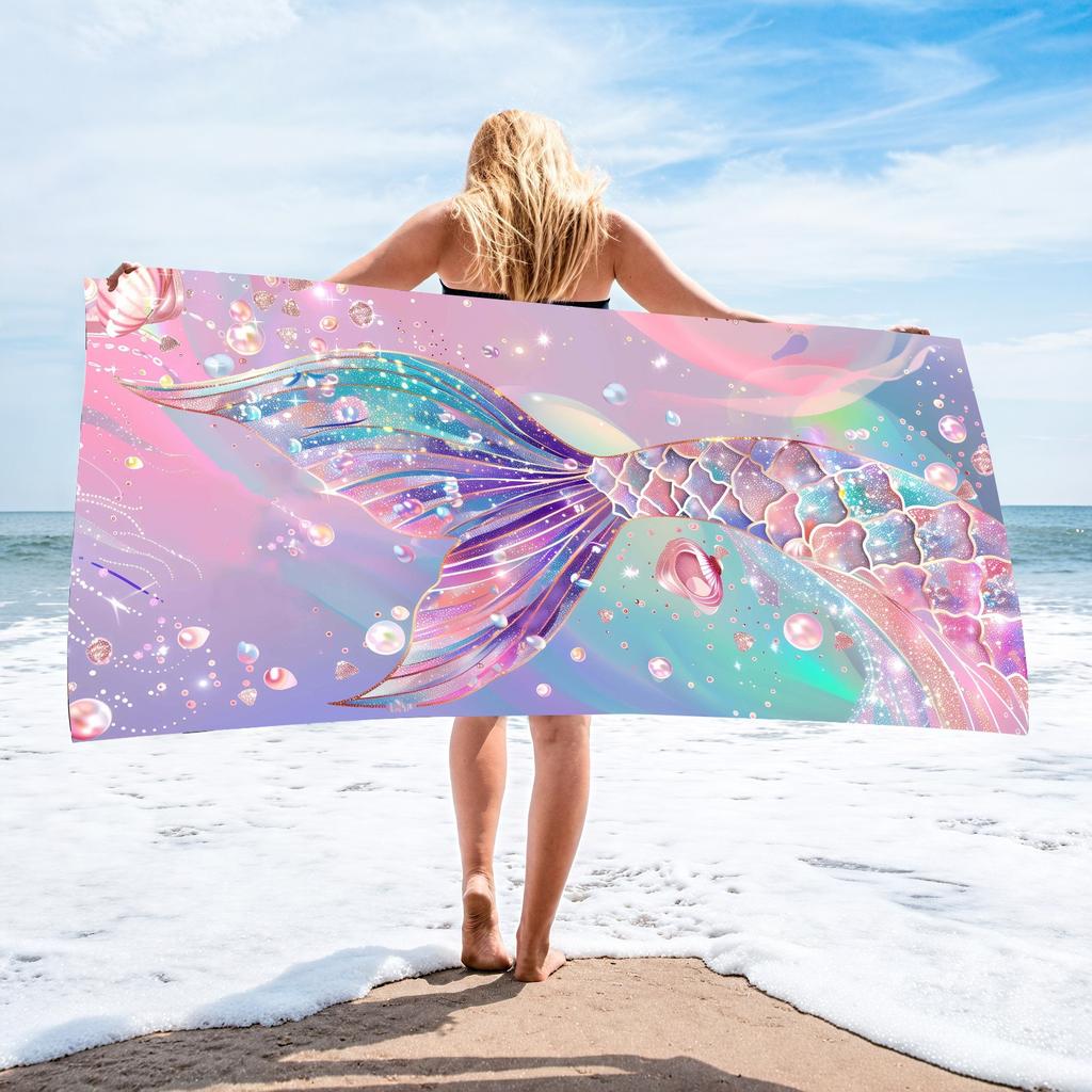 Blue Whale Ocean Wave Print Beach Towel Polyester Quick Dry Sand Free Large Bath Towels for Summer Pool Surf Vacation Blanket