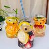 Kubek Jednorazowy Misiowy z Wieczkiem ze Słomką Ergonomiczny Kubek Plastikowy w Kształcie Misia Naczynia do Napojów Dom Biuro Bar Codzienne Użytkowanie