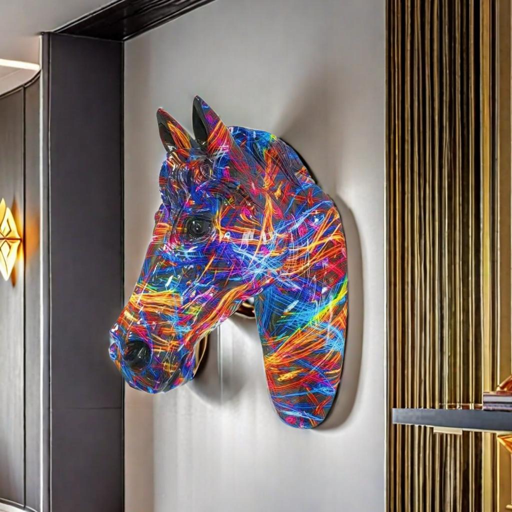 Home Use Decoration Colorful Horse Head Wall Hanging Ornaments Living Room Decoration Living Fine Room Entrance Decoration Resin Crafts