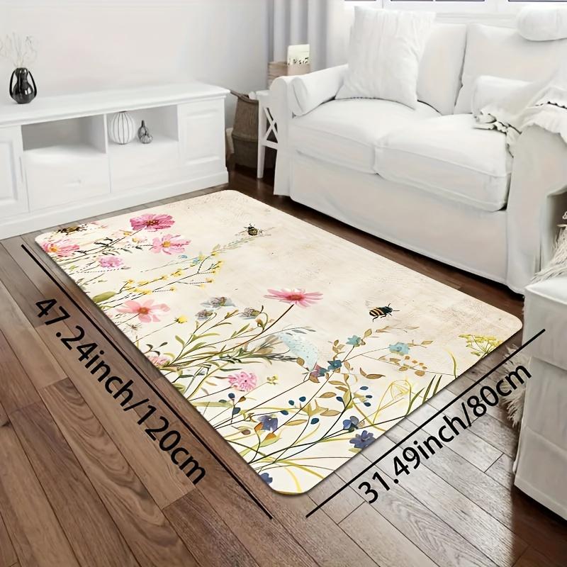1Pcs Anti Fatigue Kitchen Rugs,Floral and Bee Print Waterproof Non-Slip Thick Cushioned Kitchen Mat Heavy Duty Comfort Standing Mat for Kitchen