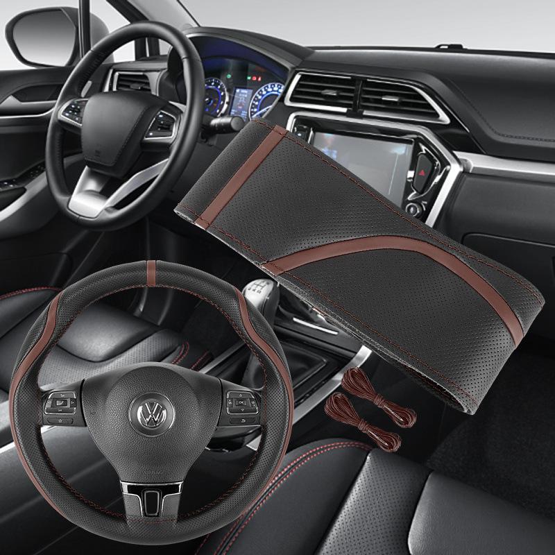 Χειροποίητο Κάλυμμα Τιμονιού από Γνήσιο Δέρμα, Αντιολισθητικό, Άνω Στρώμα από Δέρμα Αγελάδας που Απορροφά τον Ιδρώτα, Καθολικό για Όλες τις Εποχές.