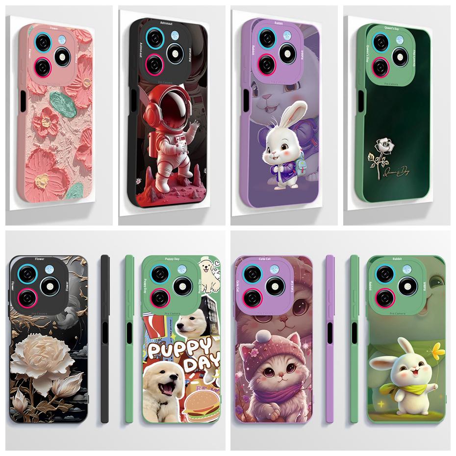 Pour Tecno Spark 20 20C Coque Mignon Dessin Animé Astronaute Carrée Silicone Liquide Souple Housse de Protection pour Téléphone Pour Tecno Spark20 20C Funda