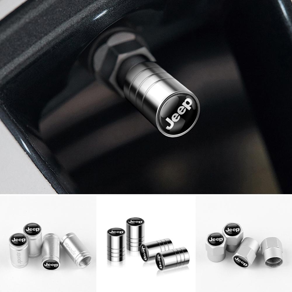 4Pcs 3D Metal Car Wheel Tire Valve Caps Dust-proof Cover Auto Accessories For Jeep Wrangler Renegade Compass Gladiator Cherokee