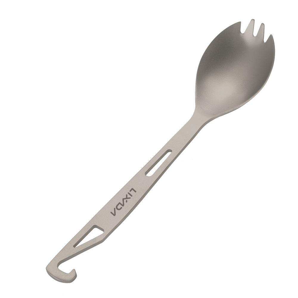 Lixada Titanium Spork med flasköppnare Lätt utomhus middagssked gaffel för resor Camping Backpacking
