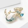Mermaid Girl Rhineston Conch Brooch Crystal Tail Pins Jewelry Accessory Gift