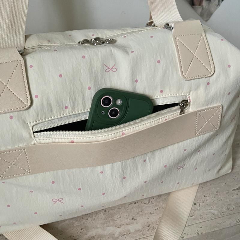 Polka Dot Bow Print Duffle Bag with Sturdy Top Handle Crossbody Strap Large Capacity Weekender Travel Tote