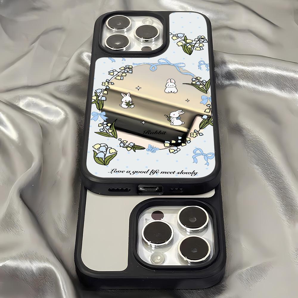 Spiegel Handyhülle für iPhone 15 11 13 14 für 15 16 Pro Max 12 13 16 Pro Wolke Blume und Tier Niedlicher Stil Handyhülle