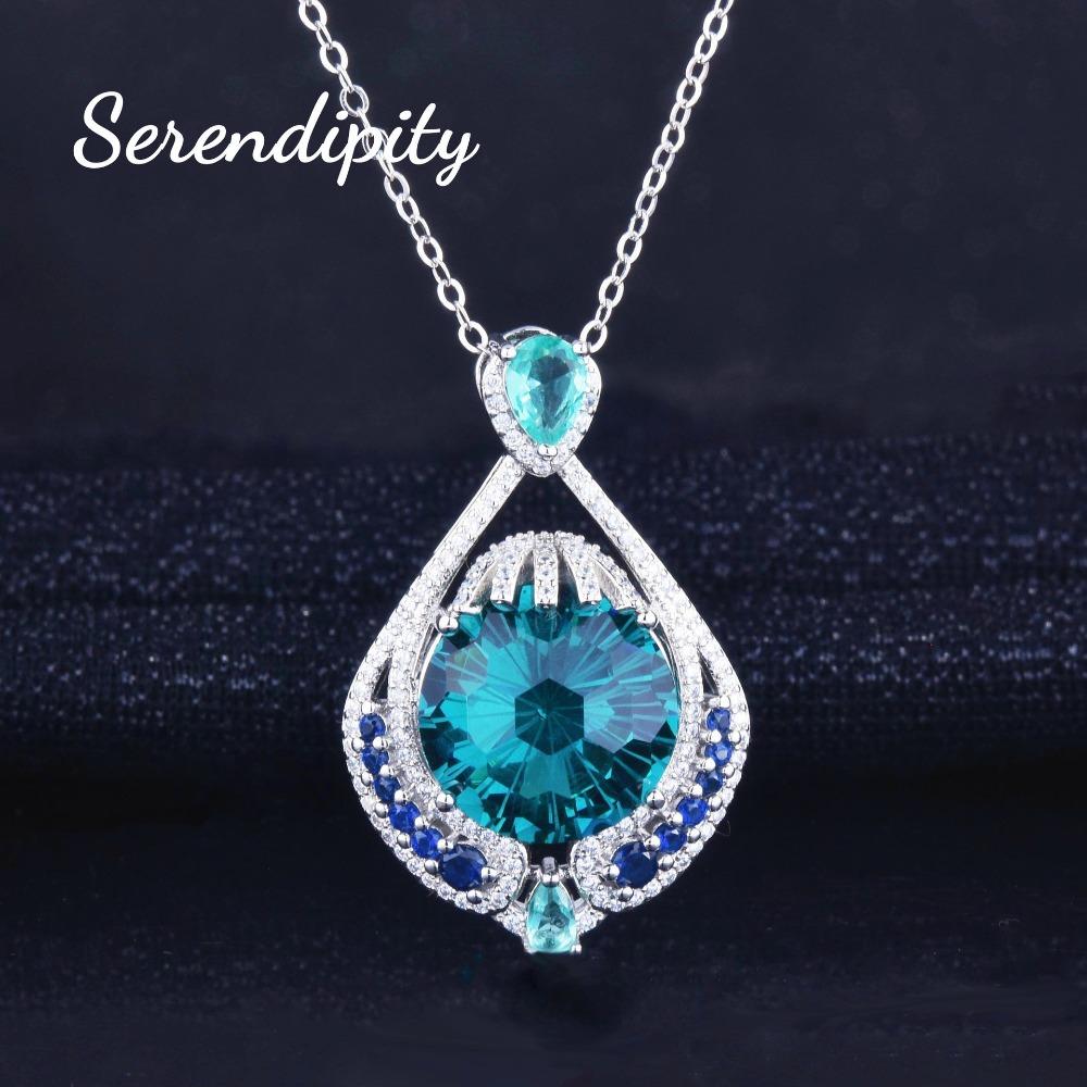 Exquisite Firework Cut London Blue Gemstone Necklace Paraiba Color Pendant for Women