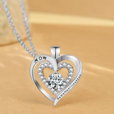 Mother's Day Gift Diamond Heart Pendant Necklace for Women Birthstone Clavicle Chain Jewelry
