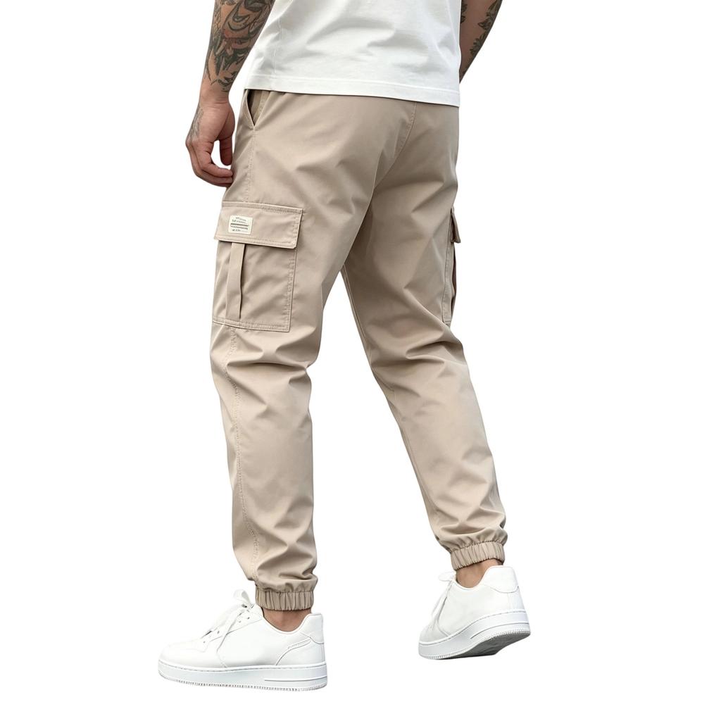 Men's Slim Fit Cargo Jogger Pants with Drawstring Elastic Waistband, Color Multi-Pocket Casual Trousers