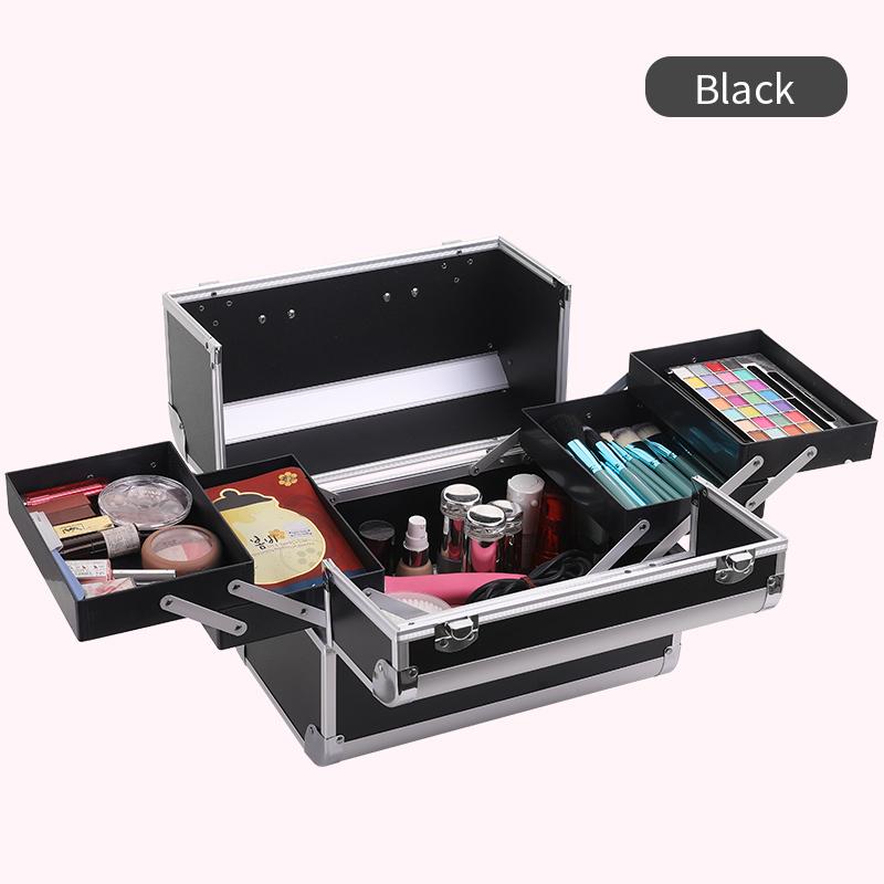

Makeup train case large portable cosmetic cases 4 trays professional makeup storage organizer box make up box чёрный