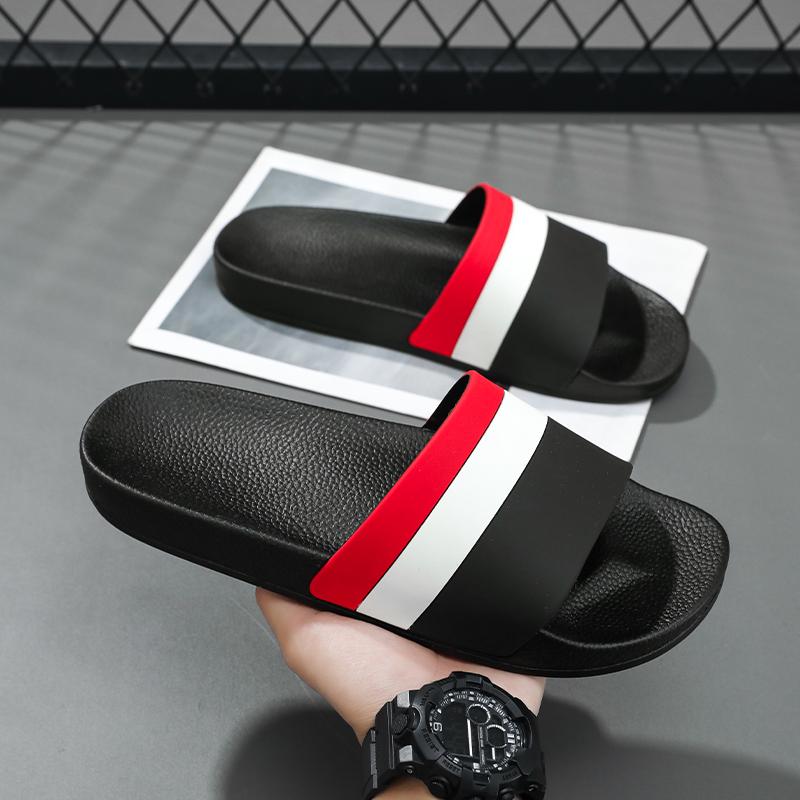 Men Striped Sandal Shoes Summertime Soft Plush Comfort Anti-Skid Slide Shoes Indoor Outside Women Beach Footwear Quick-Dry Eva Platform Light