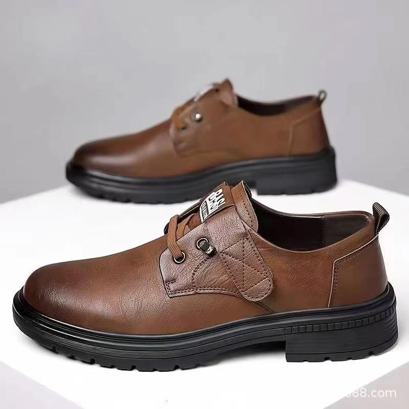2025 Autumn Men's Trendy British Style Leather Shoes - Versatile Black/Brown Casual & Work Footwear
