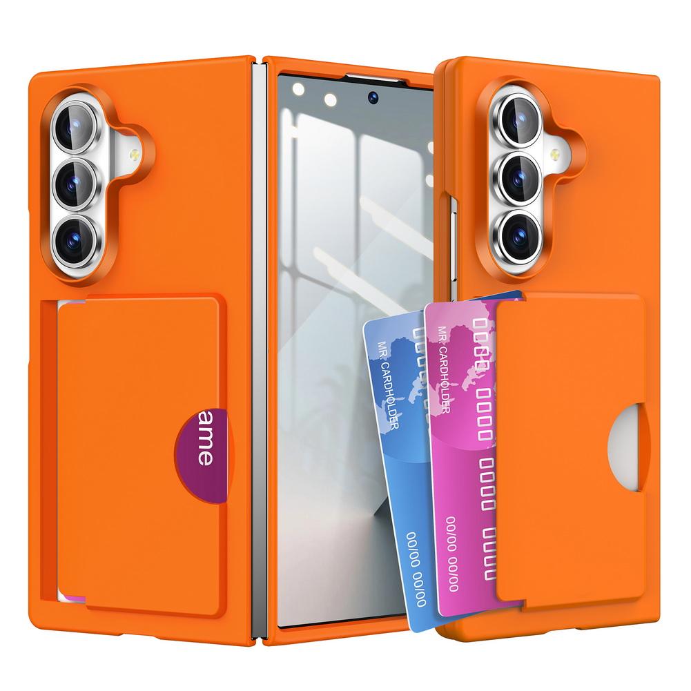 

Защитный чехол для телефонов со складным экраном, совместимый с iPhone, Samsung Z Fold 7, 6 Fold 7 и Galaxy Z Fold 6, с 2 слотами для кредитных карт Galaxy Z Fold6 оранжевый