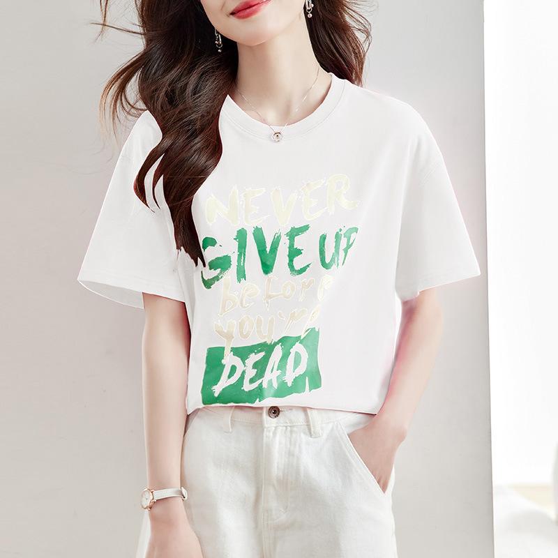 

Летняя Новая Хлопковая Футболка с Коротким Рукавом Женская Повседневная Свободная Футболка с Круглым Вырезом XXL белый