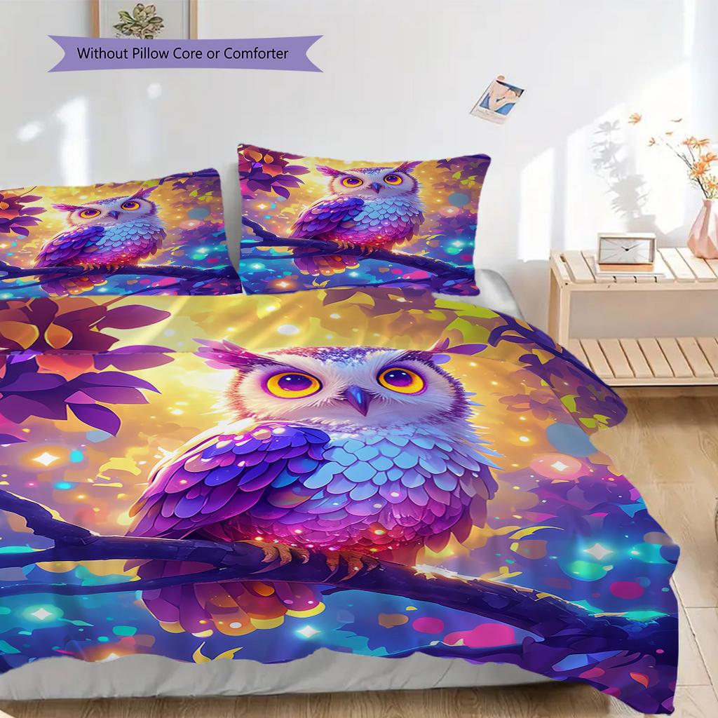 Owl Pattern Bedding Quilt Set Quilt Cover Pillowcase Home Decoration Birthday Gift (1 * duvet cover + 2 * pillowcase, without core)