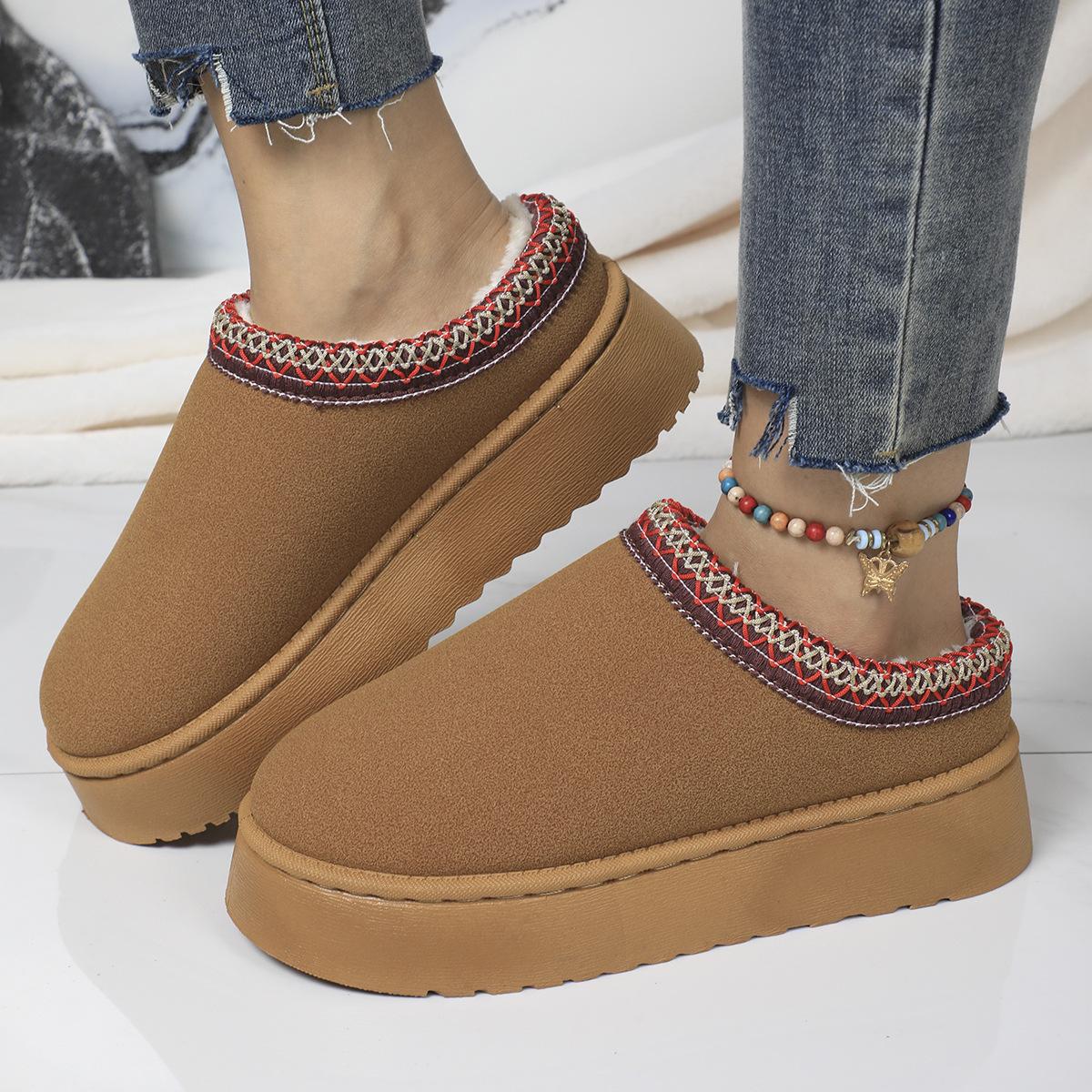 Женские осенне-зимние новые модные кружевные сноубутсы женская обувь полусапожки хлопковые туфли утолщенный плюш 41 коричневый 3530₽