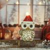 Owl Statue with LED Lighted Santa Hat for Festival Home Accent Resins Miniature Figurine Christmas Decorative Ornament